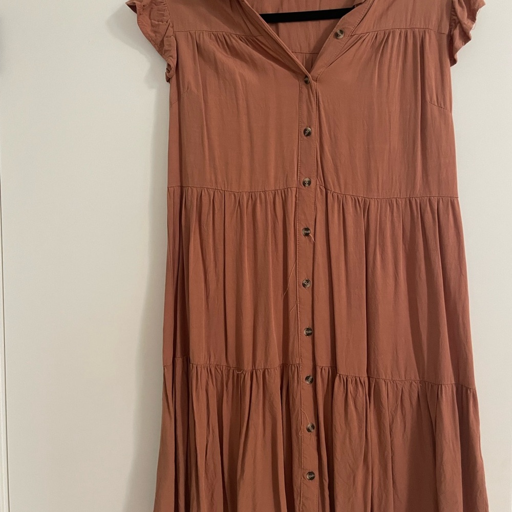 Lucky Brand Terracotta Button-Down Midi Dress